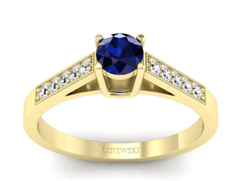 Pierścionek z szafirem i brylantami żółte złoto - P15138zsz