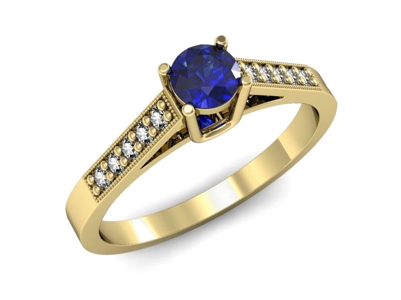 Złoty pierścionek z szafirem i diamentami złoto proba 585 - P15138zszc
