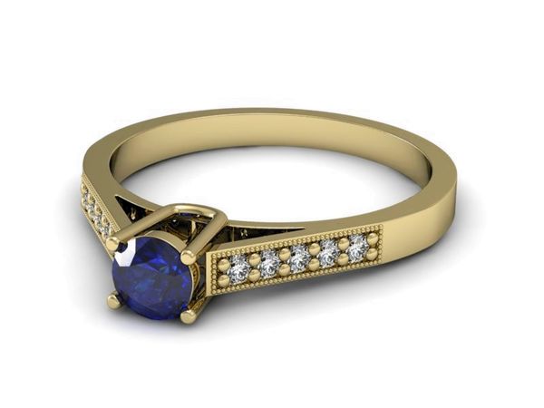 Złoty pierścionek z szafirem i diamentami złoto - P15138zszc