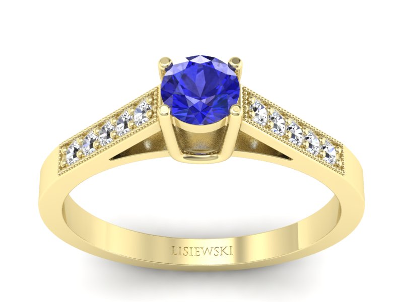 Złoty pierścionek z szafirem i diamentami - P15138zszc