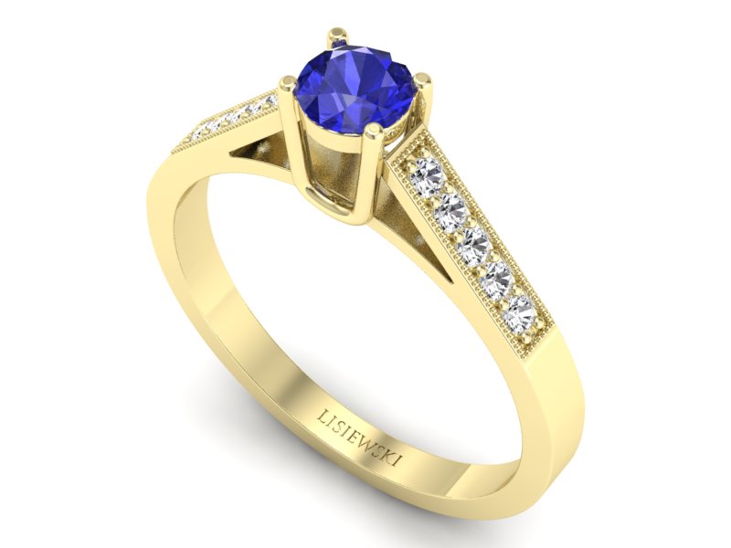 Złoty pierścionek z szafirem i diamentami - P15138zszc — zdjęcie 3