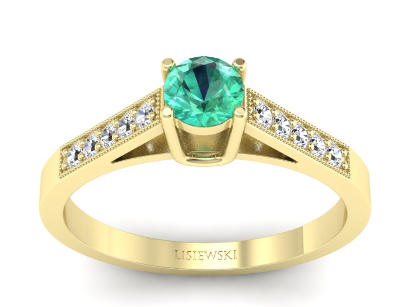 Złoty pierścionek ze szmaragdem i diamentami - P15138zszm