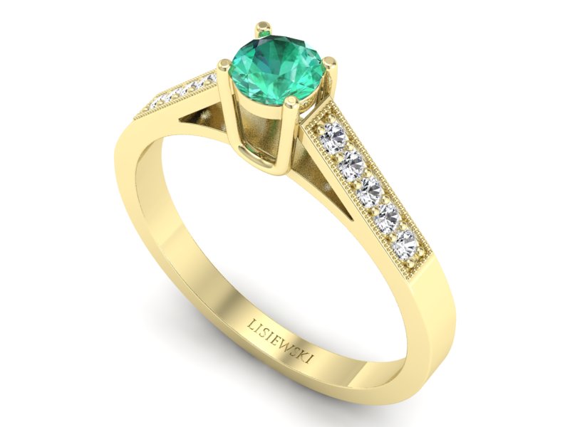 Złoty pierścionek ze szmaragdem i diamentami - P15138zszm — zdjęcie 3