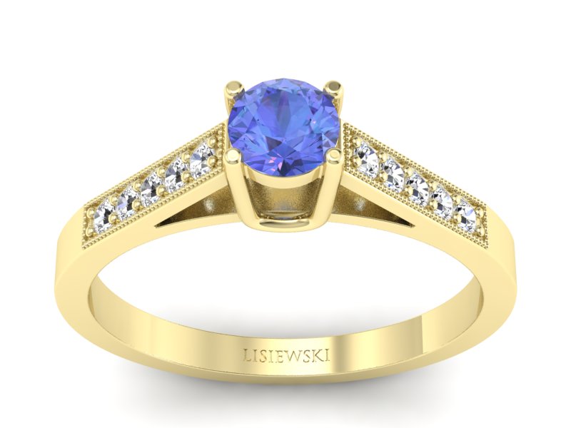 Pierścionek z tanzanitem i brylantami żółte złoto - P15138zt