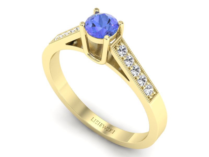 Pierścionek z tanzanitem i brylantami żółte złoto - P15138zt — zdjęcie 3
