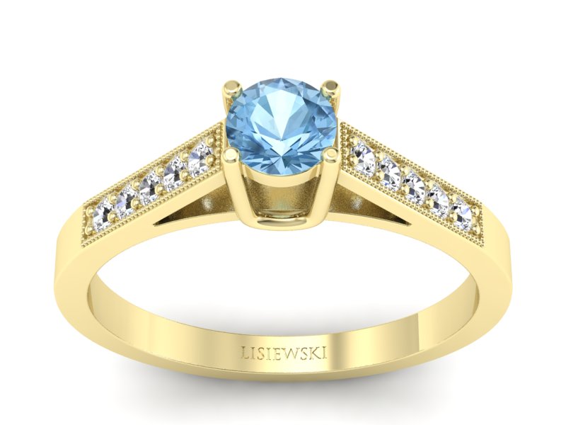 Pierścionek z topazem i brylantami żółte złoto - P15138ztp