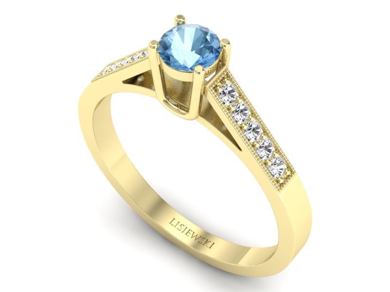 Pierścionek z topazem i brylantami żółte złoto - P15138ztp — zdjęcie 3