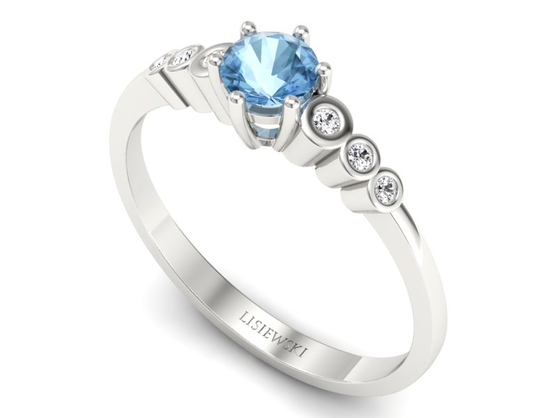 Pierścionek z topazem i brylantami białe złoto - P15140ba — zdjęcie 3