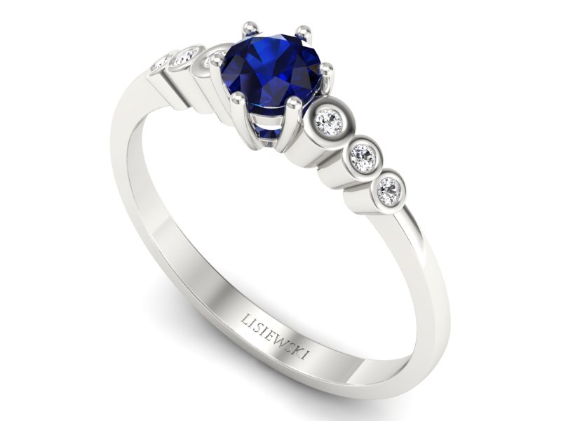 Pierścionek z szafirem i brylantami białe złoto - P15140bsz — zdjęcie 3