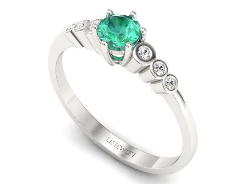 Złoty pierścionek ze szmaragdem i brylantami - P15140bszm — zdjęcie 3