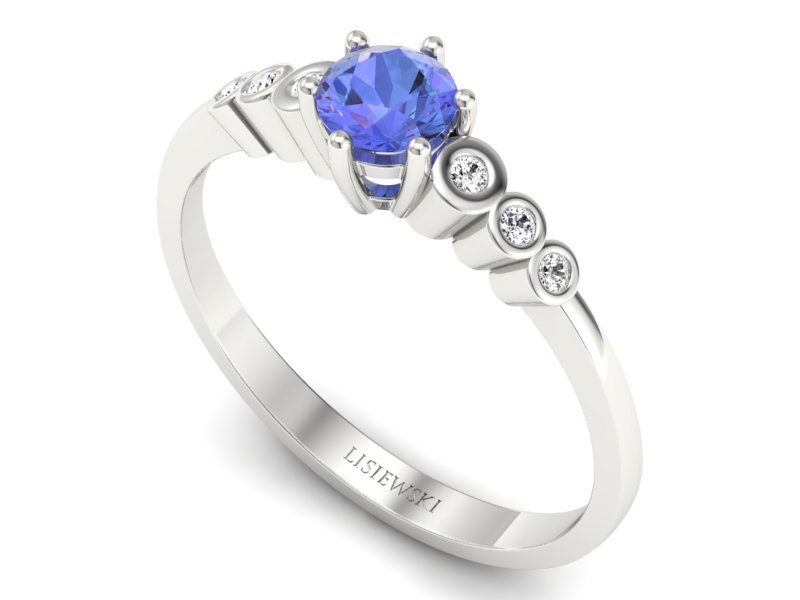 Pierścionek z tanzanitem białe złoto i brylantami - P15140bt — zdjęcie 3