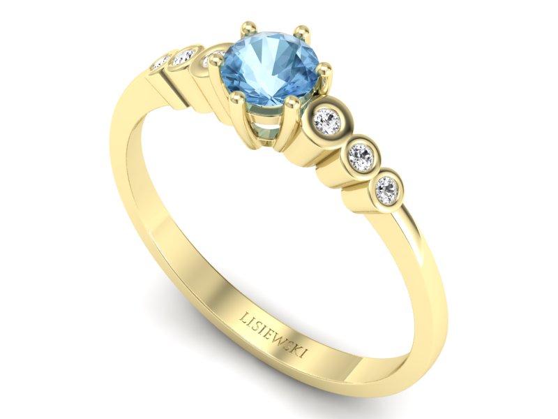 Złoty pierścionek z topazem i brylantami - P15140za — zdjęcie 3