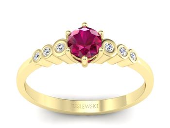 Złoty pierścionek z rubinem i brylantami - P15140zr - 1