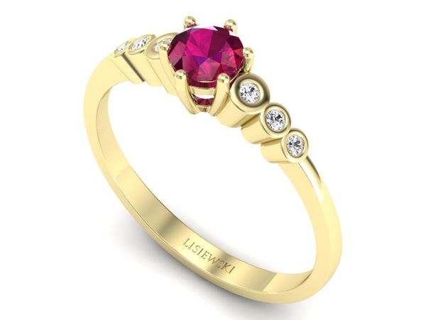 Złoty pierścionek z rubinem i brylantami - P15140zr