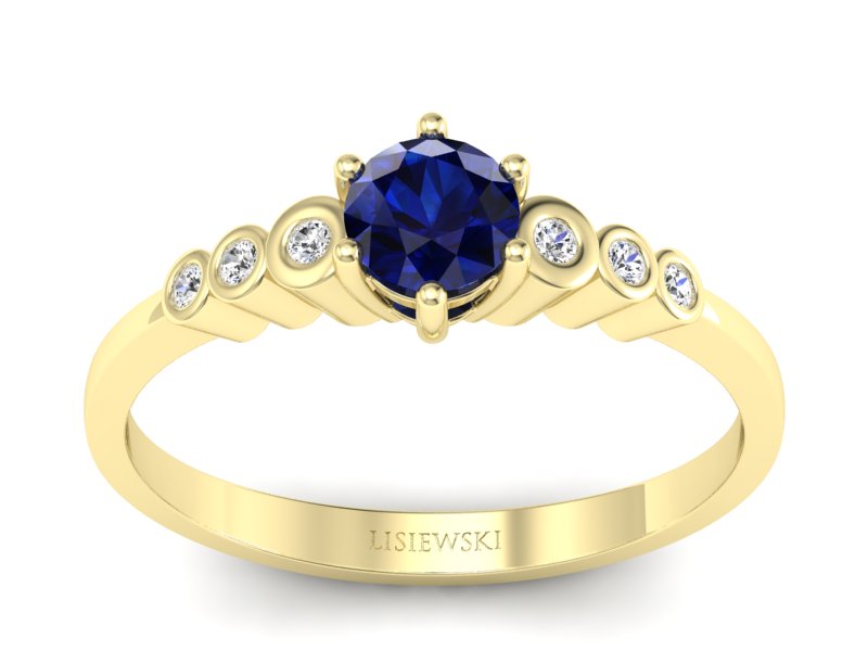 Złoty pierścionek z szafirem i brylantami - P15140zsz