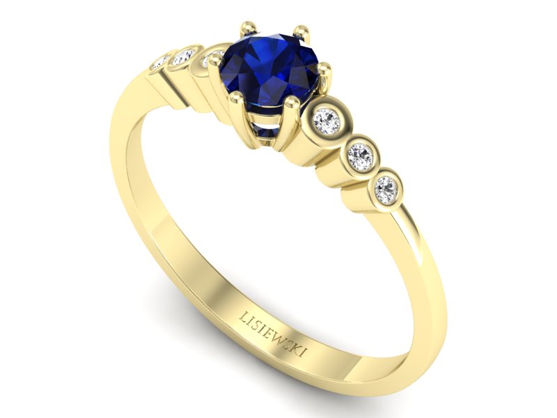 Złoty pierścionek z szafirem i brylantami - P15140zsz — zdjęcie 3