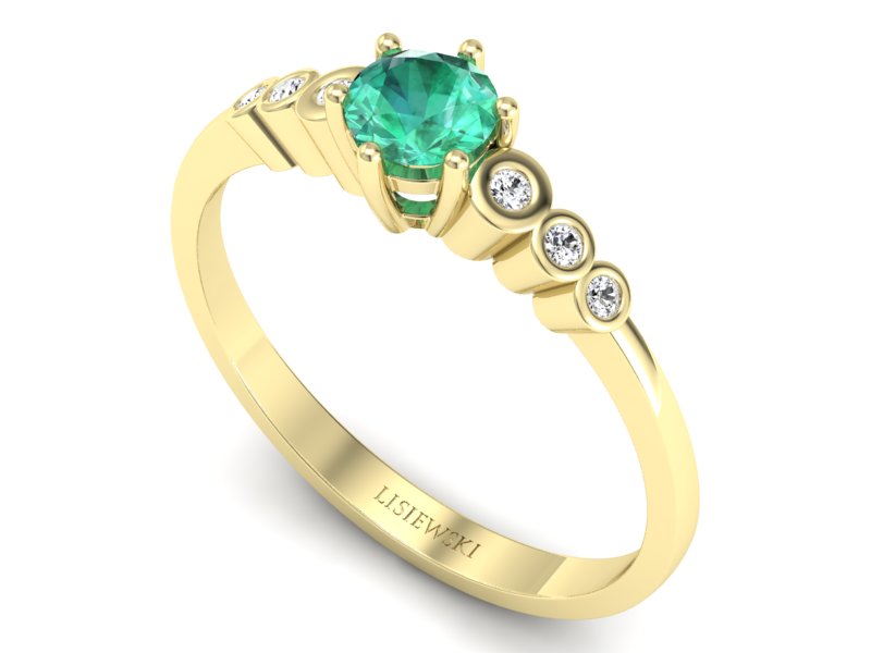 Złoty pierścionek ze szmaragdem i brylantami - P15140zszm — zdjęcie 3