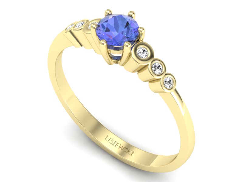 Złoty pierścionek z tanzanitem i brylantami - P15140zt — zdjęcie 3