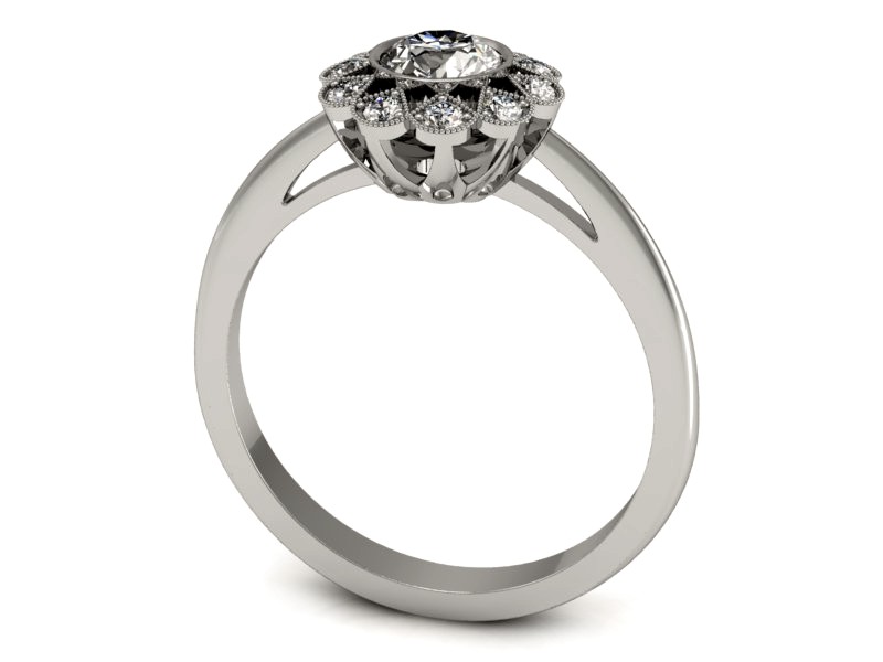 Złoty pierścionek z brylantami białe złoto - P15149b — zdjęcie 3