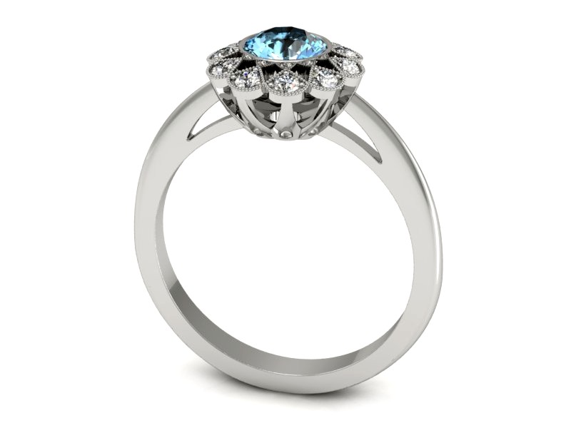 Pierścionek z topazem i brylantami białe złoto - P15149ba — zdjęcie 3