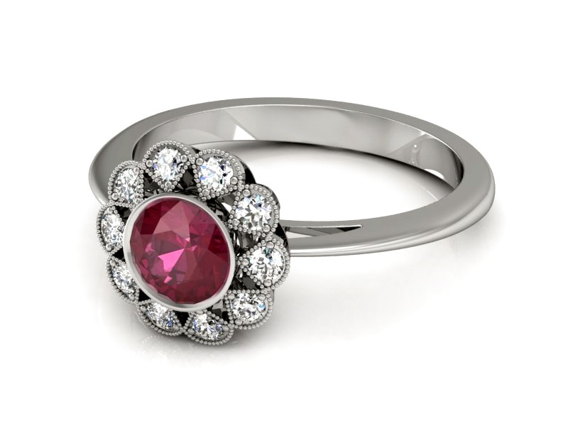 Pierścionek z rubinem i brylantami białe złoto - P15149br — zdjęcie 2