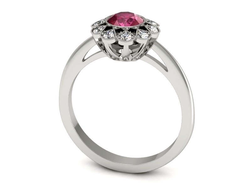 Pierścionek z rubinem i brylantami białe złoto - P15149br — zdjęcie 3