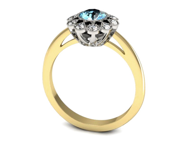 Pierścionek topaz i brylanty białe i żółte złoto - P15149zba — zdjęcie 3