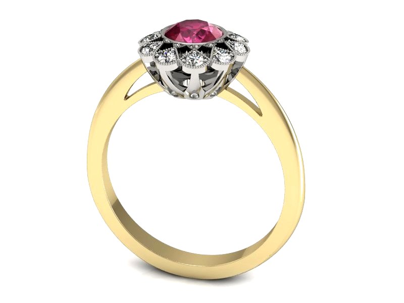 Złoty pierścionek z rubinem i brylantami - P15149zbr — zdjęcie 3