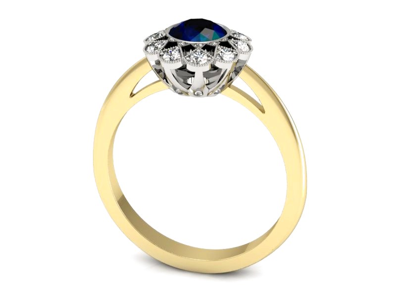 Złoty pierścionek z szafirem i diamentami - P15149zbsz — zdjęcie 3