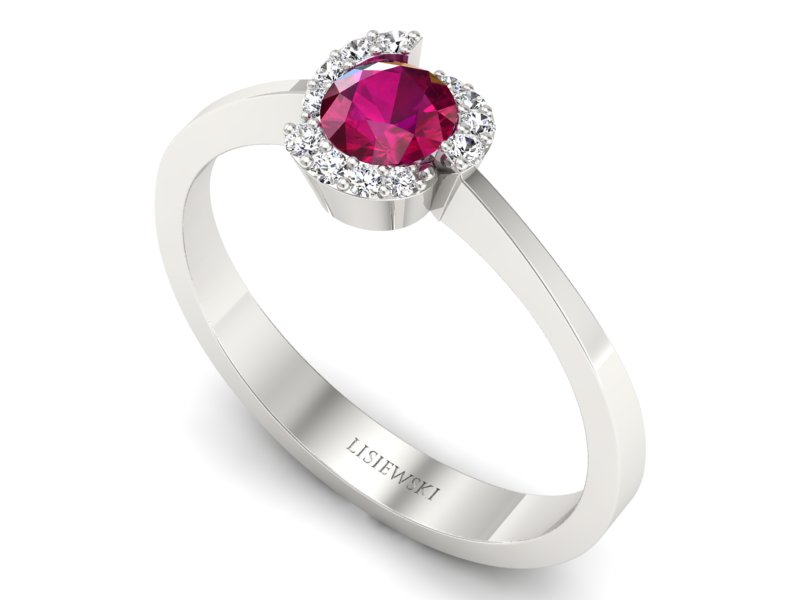 Pierścionek z rubinem i brylantami białe złoto - P15150br — zdjęcie 3