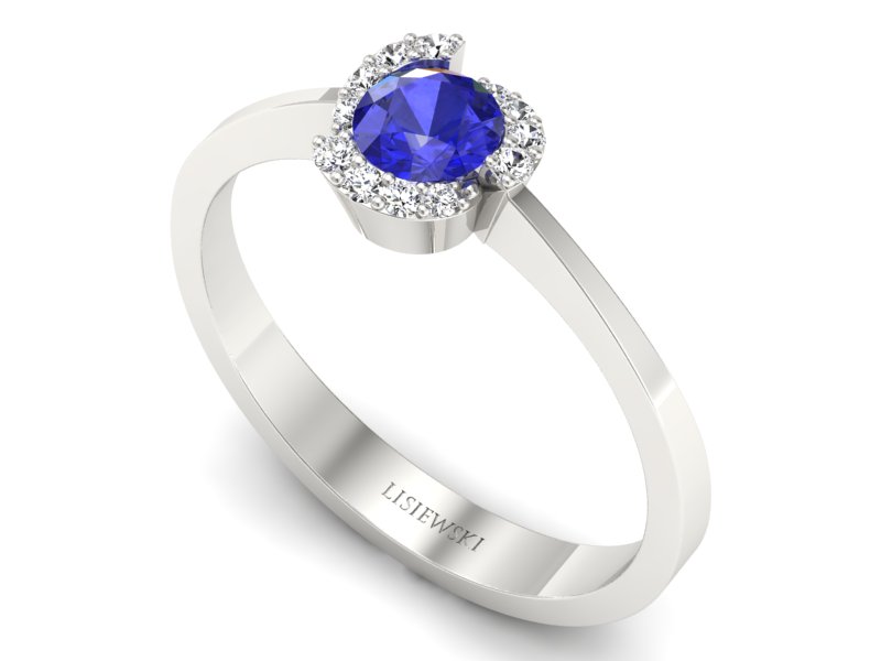 Pierścionek z szafirem białe złoto z brylantami - P15150bszc — zdjęcie 3
