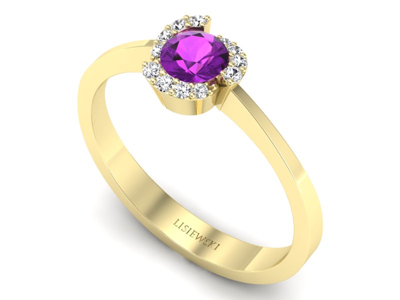 Pierścionek ametyst i brylanty żółte złoto - P15150zam — zdjęcie 3