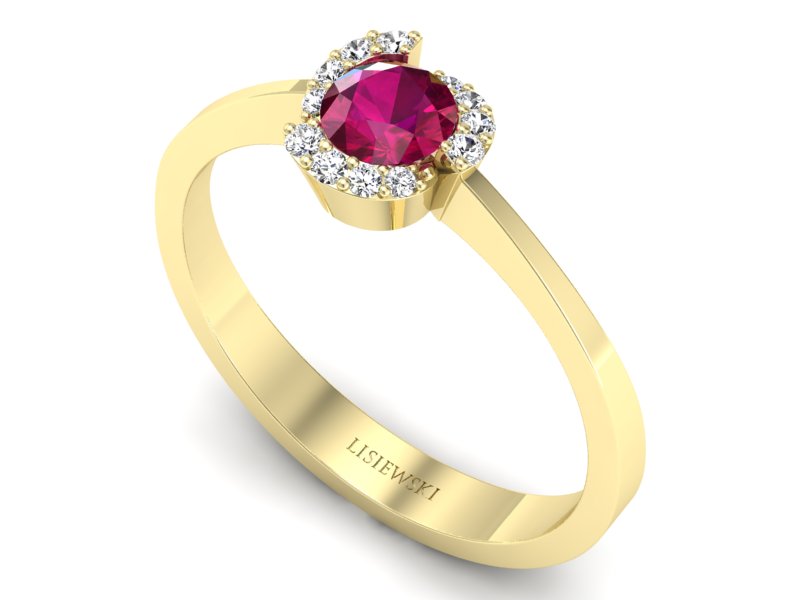 Pierścionek z rubinem i brylantami żółte złoto - P15150zr — zdjęcie 3