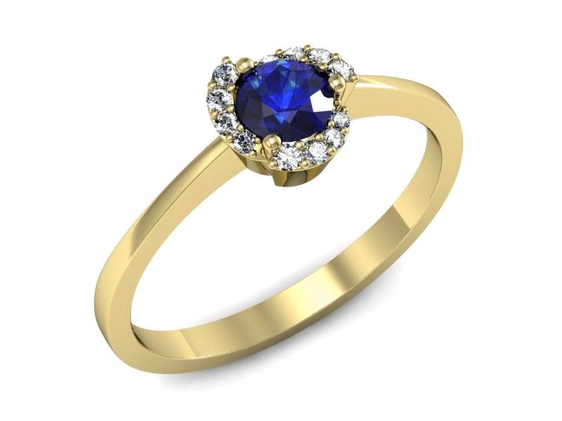 Złoty pierścionek z szafirem i diamentami złoto proba 585 - P15150zszc