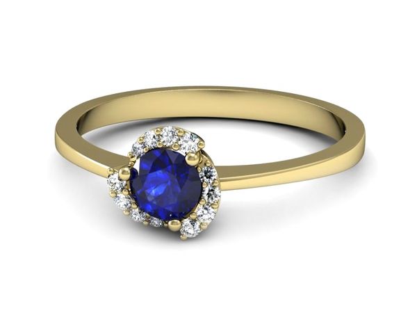 Złoty pierścionek z szafirem i diamentami złoto - P15150zszc