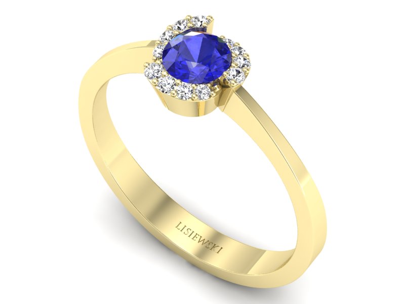 Złoty pierścionek z szafirem i diamentami - P15150zszc — zdjęcie 3