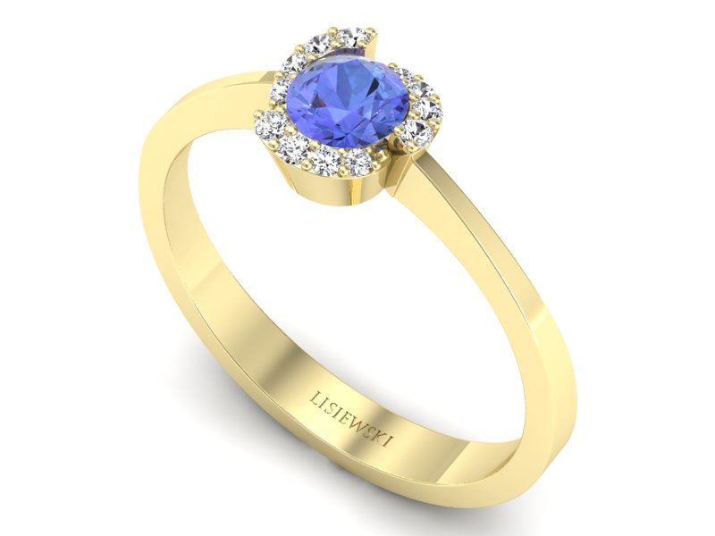 Pierścionek z tanzanitem i brylantem żółte złoto - P15150zt — zdjęcie 3