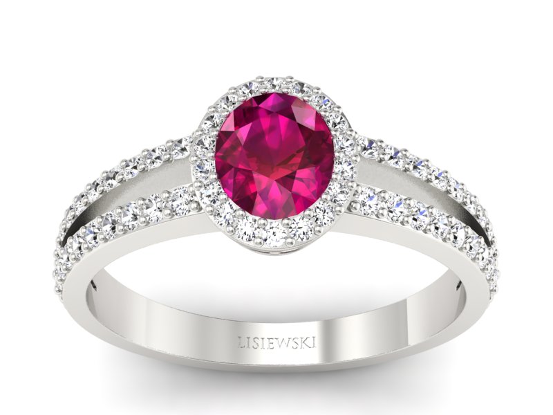 Pierścionek z rubinem i brylantami białe złoto - P15151br