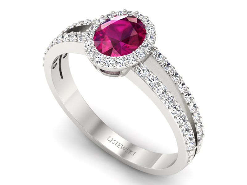 Pierścionek z rubinem i brylantami białe złoto - P15151br — zdjęcie 3