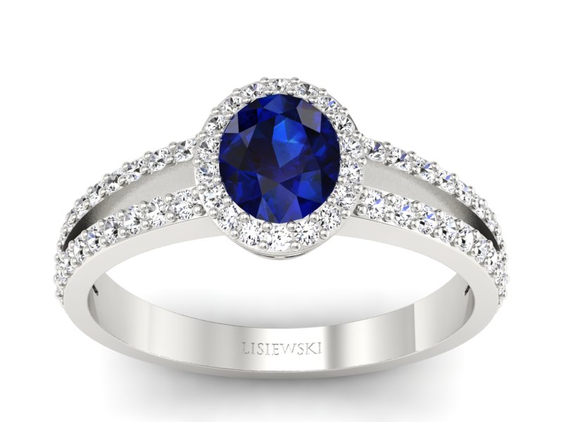 Pierścionek zaręczynowy z szafirem i brylantami - P15151bsz