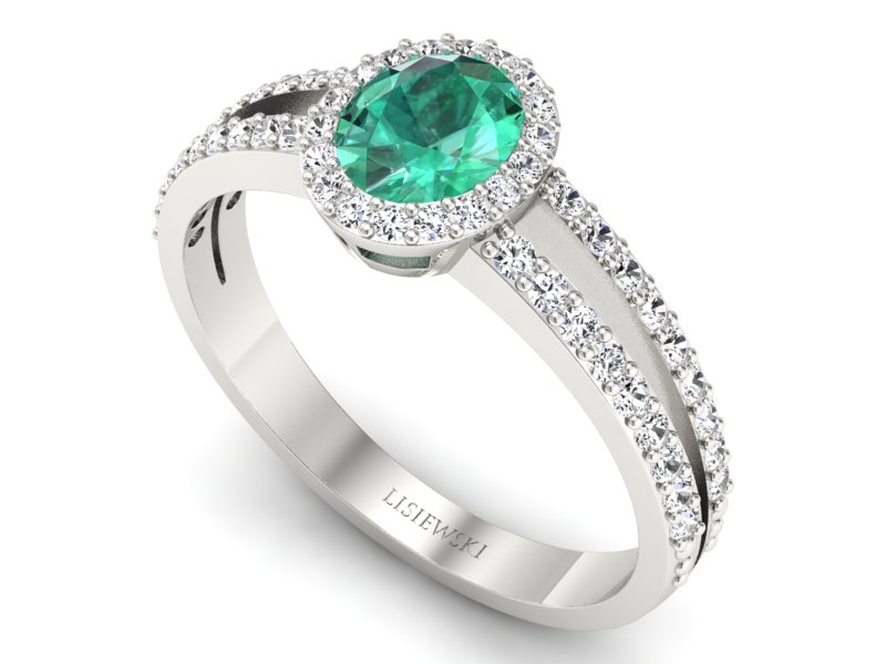 Złoty pierścionek ze szmaragdem i brylantami - P15151bszm — zdjęcie 3