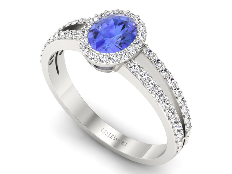 Pierścionek z tanzanitem białe złoto i brylantami - P15151bt — zdjęcie 3