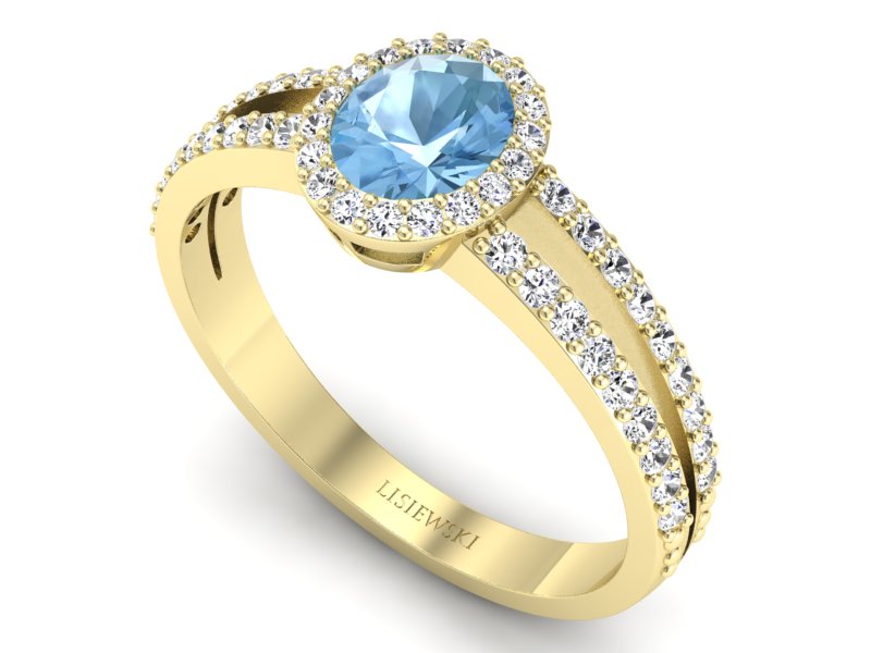 Złoty pierścionek z topazem i brylantami - P15151za — zdjęcie 3