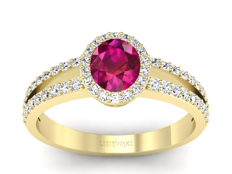 Złoty pierścionek z rubinem i brylantem - P15151zr