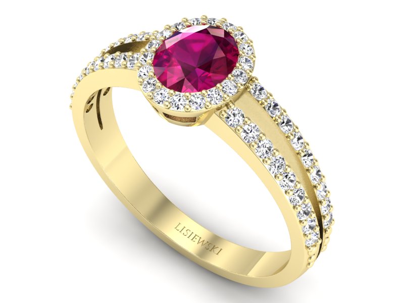 Złoty pierścionek z rubinem i brylantem - P15151zr — zdjęcie 3