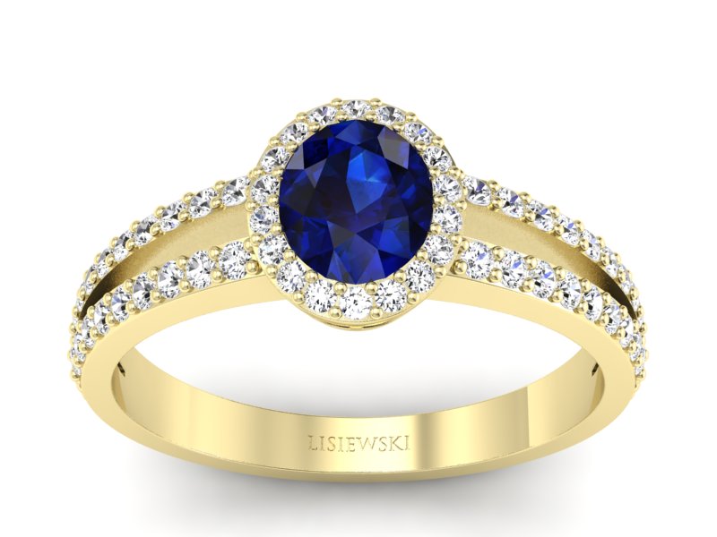 Złoty pierścionek z szafirem i brylantami - P15151zsz