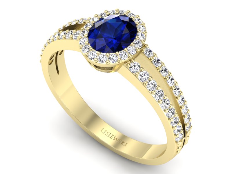 Złoty pierścionek z szafirem i brylantami - P15151zsz — zdjęcie 3