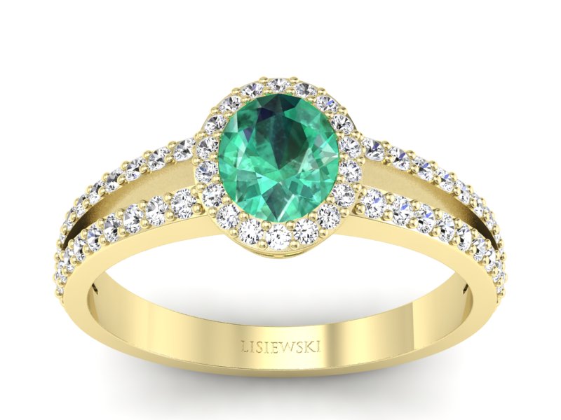 Złoty pierścionek ze szmaragdem i brylantami - P15151zszm