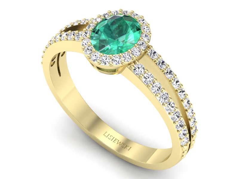 Złoty pierścionek ze szmaragdem i brylantami - P15151zszm — zdjęcie 3