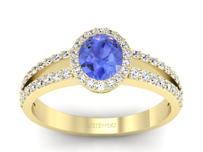 Złoty pierścionek z tanzanitem i brylantami - P15151zt